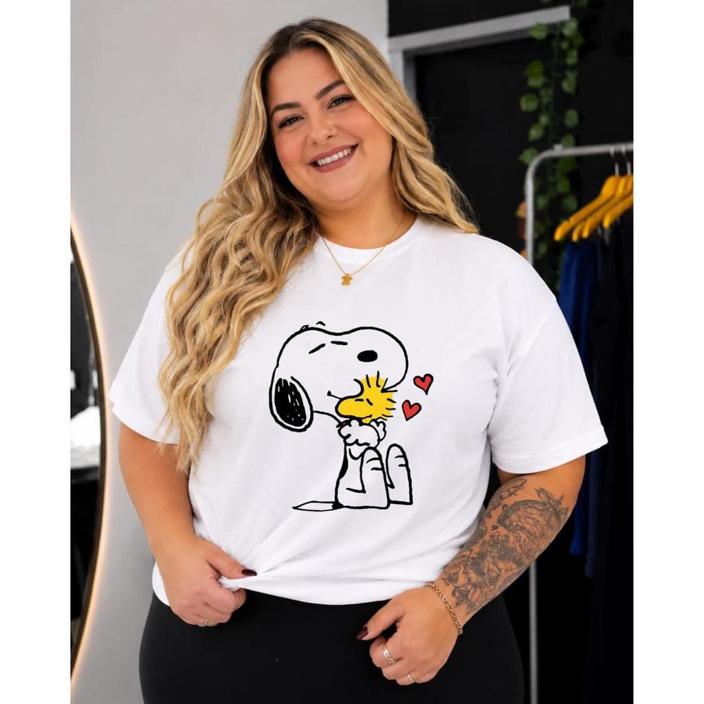 Camiseta Plus Size Feminina Sno-opy Algodão Premium Retro Minimalista Personagem Desenho Envio Rápido