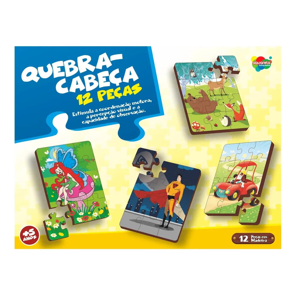 Quebra-Cabeça de Madeira Infantil 12 Peças Brinquedo Educativo para Montar e se Divertir