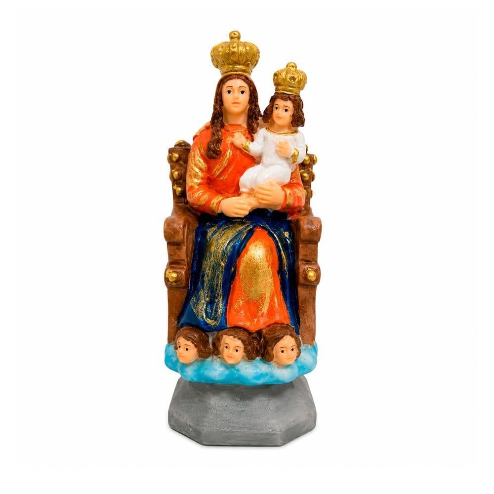 Imagem de Nossa Senhora de Nazaré no Trono de Resina 12 cm Representação Sacra Original de Portugal