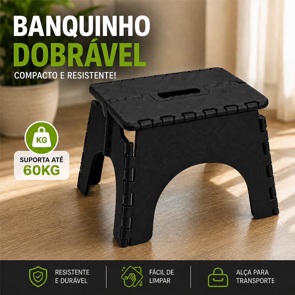 Banqueta Banquinho Dobrável De Plástico Até 60Kg Resistente Para Viagem Acampamento garagem Praia