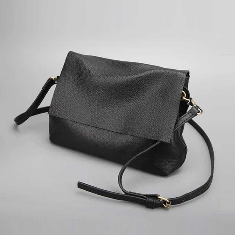 Bolsa de Couro Genuíno Feminina, Bolsa Transversal de Couro de Vaca Real, Bolsa Mensageiro Casual, Bolsa de Ombro Sólida