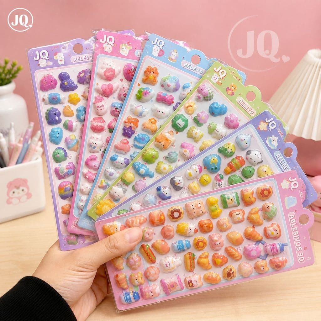 Adesivos 3D que Brilham no Escuro | Cartela de Stickers Fosforescentes Fofos para Papelaria e Decoração