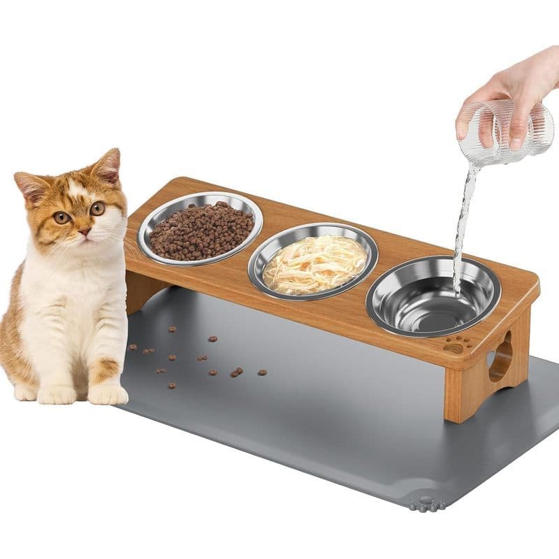 Tigelas Elevadas Para Gatos , Suporte De Madeira Maciça Com 3 , Castanha Quente