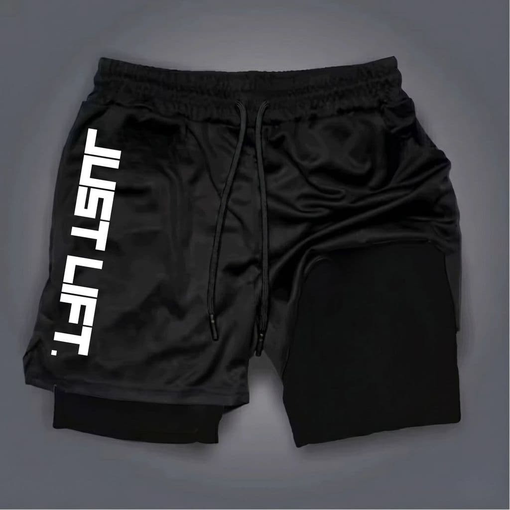 Shorts Bermuda 2 em 1 Estampa Just Lift Para Academia treino e corrida hard muay thai jiu jitsu short dry compressão
