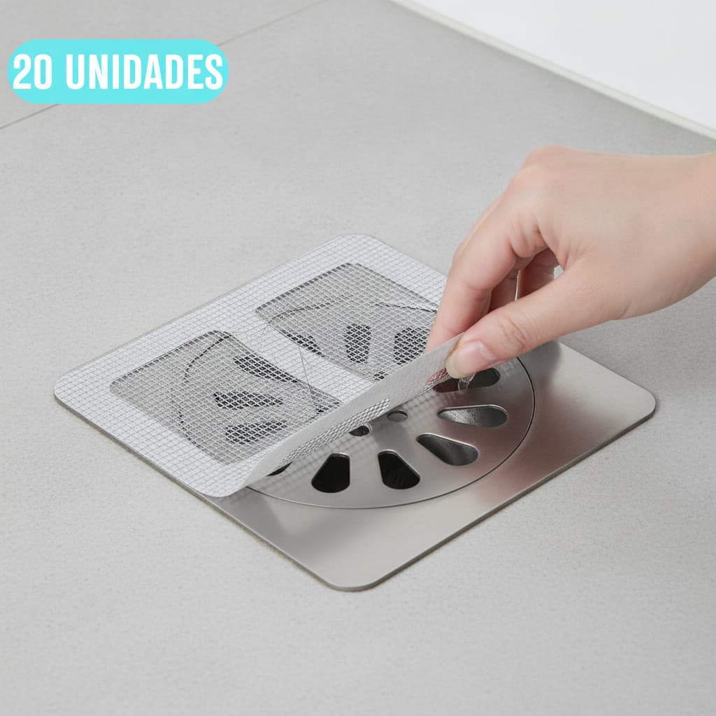 Rede Filtro Adesiva Descartável para Ralo Banheiro Cozinha Kit 20 Unidades Anti Entupimento Esg