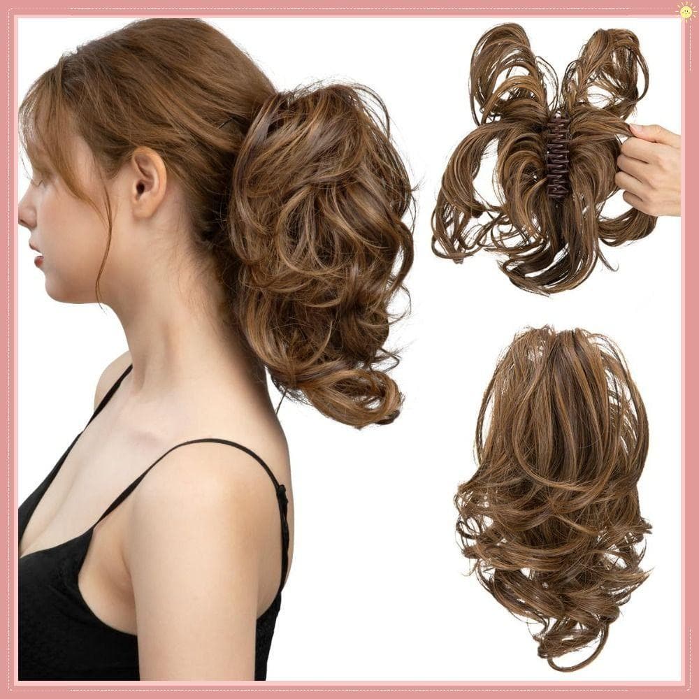 Pedaço De Cabelo Bagunçado , Clipe Em De Coque De Aparência Natural , Postiços Falsos Naturais Sintéticos