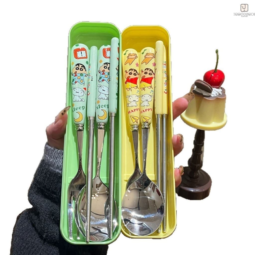 Conjunto Bonito Dos Pauzinhos Do Garfo Da Colher Desenhos Animados-Talheres Portáteis Para A Casa Dormitório Estudante