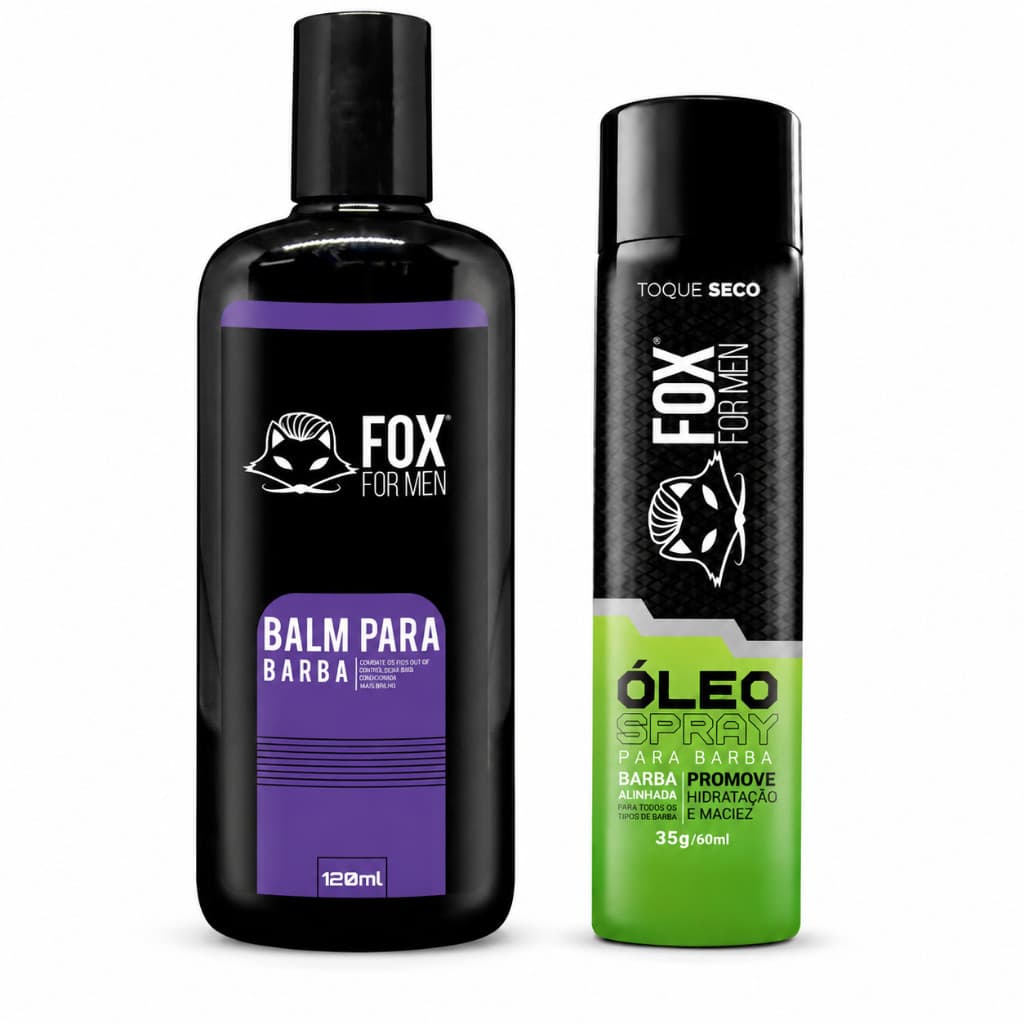 Kit Balm para Barba 120ml + Óleo Spray 35g/60ml Fox For Men Barba Macia Hidratada e Sem Frizz