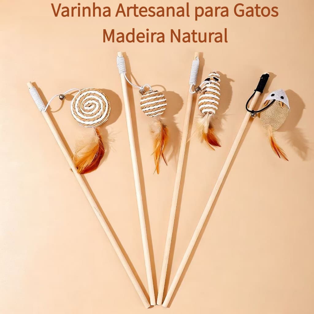 Brinquedos de madeira para gatos com penas, sinos e ratos, brinquedos interativos para gatos, brinquedos de auto-entrete