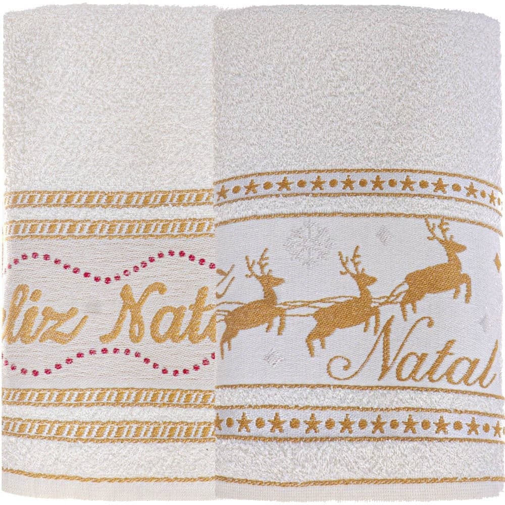 Kit 2 Toalha de Rosto Feliz Natal 90% Algodão 400g/m² 45x68cm