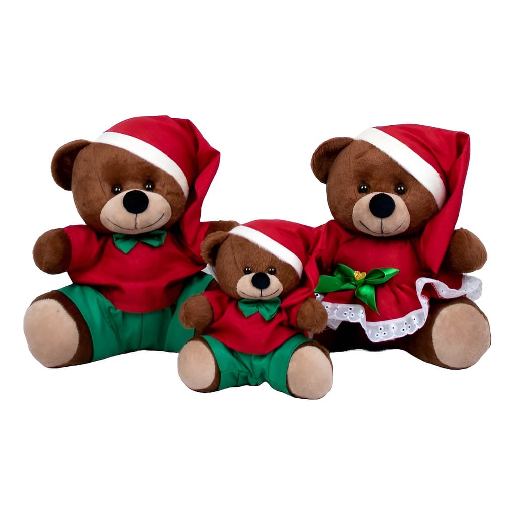 Kit Família Ursos Tedde Pelúcia - Decoração De Natal 3 Peças