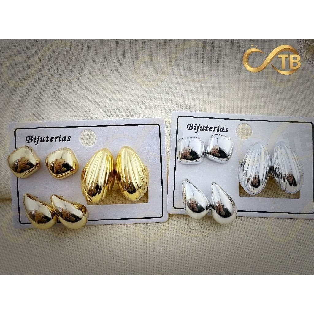 TB Brinquedos Kit 3 Pares Brincos Argola Cravejados Dourado 18K Prata Jóias Femininas Antialérgicas