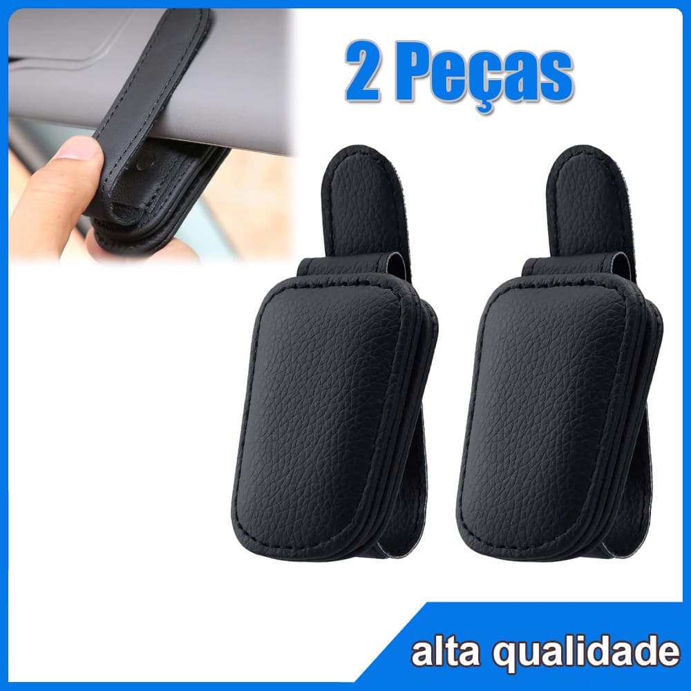 2pçs Suporte de Óculos para Carro Porta Óculos Veicular Viseira Quebra Sol Clip Magnético Couro PU