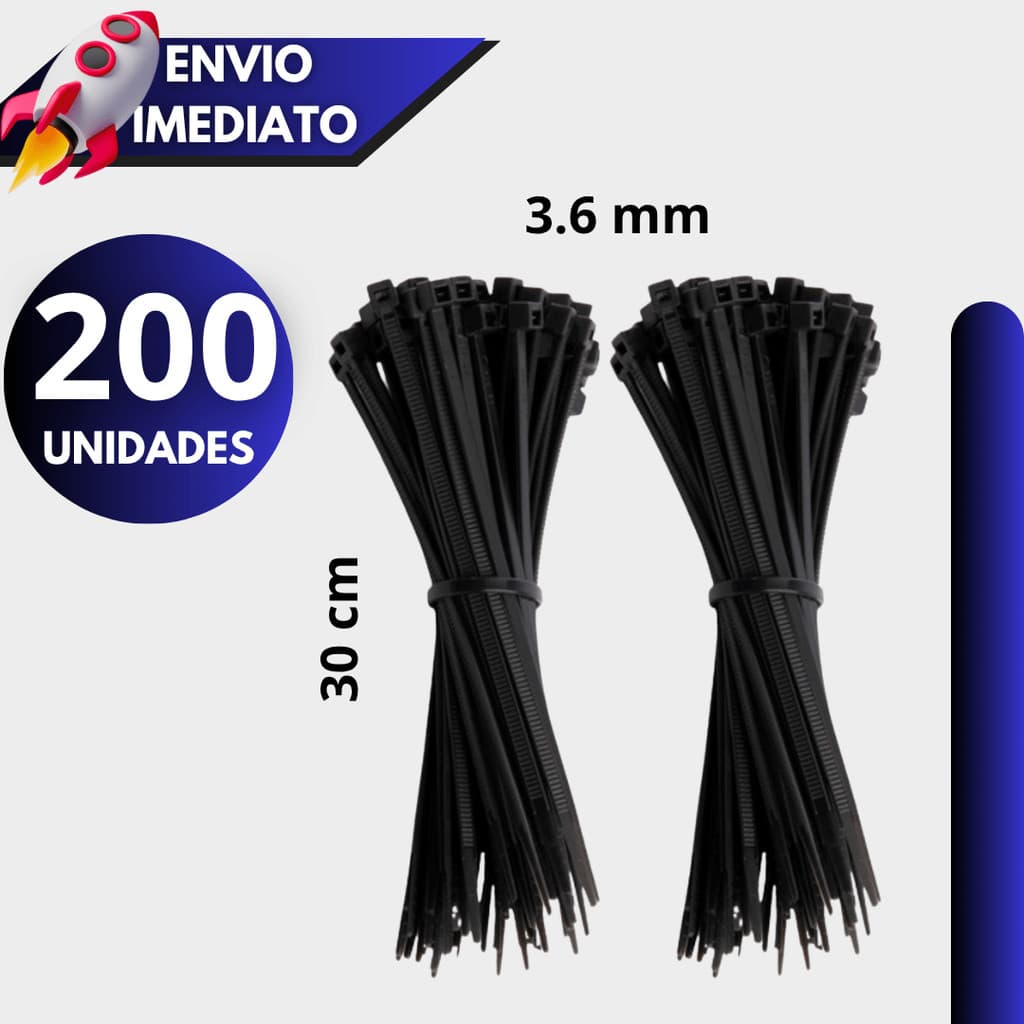 Kit 100/200 Abraçadeiras Nylon Enforca Gato Cinta Plástica 30cm x 3,6mm Preta