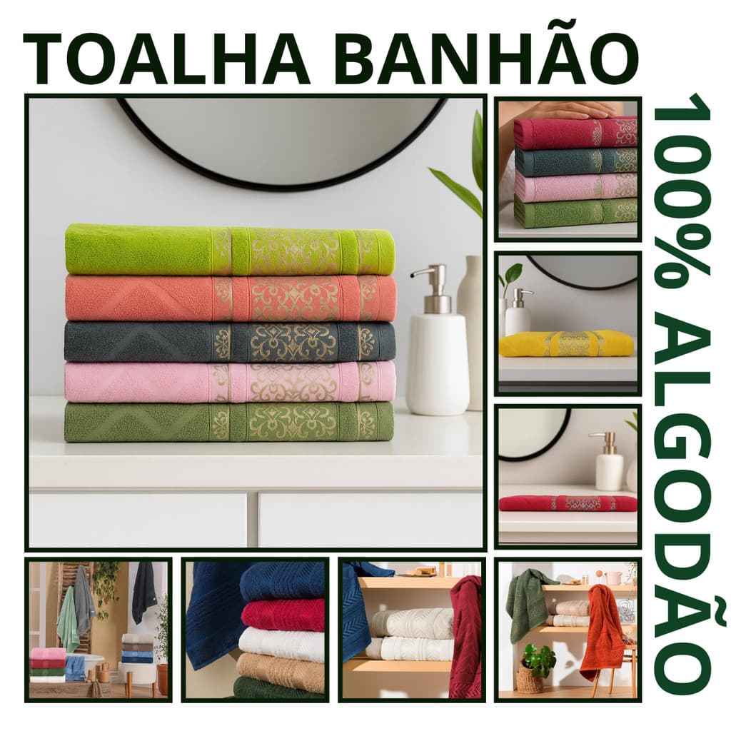 Toalha Banhão ARABESCO 100% Algodão 80cm x 150cm Gigante Felpuda Toque Macio Várias Cores