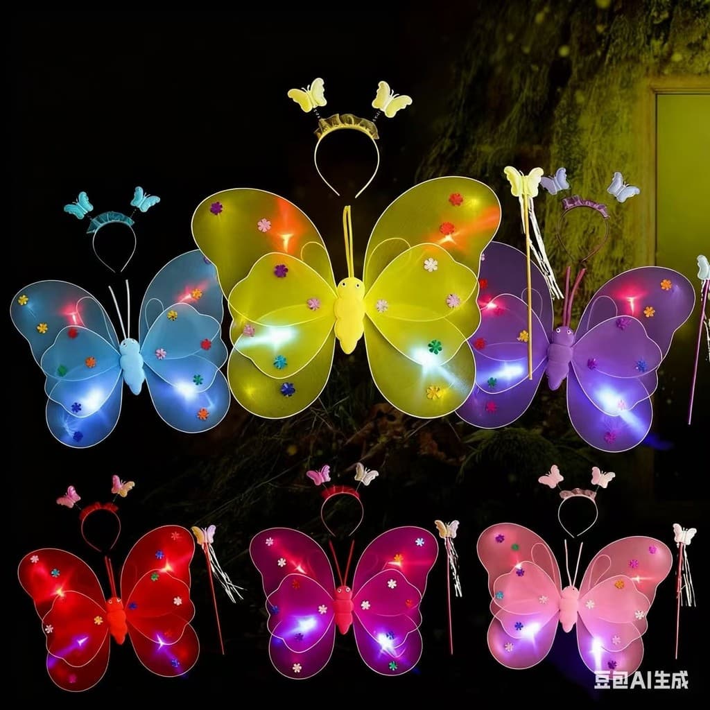 Fantasia Asa Borboleta Fada Luz Led Pisca Uso Adulto e Infantil Varinha + Tiara + asa Festa Carnaval