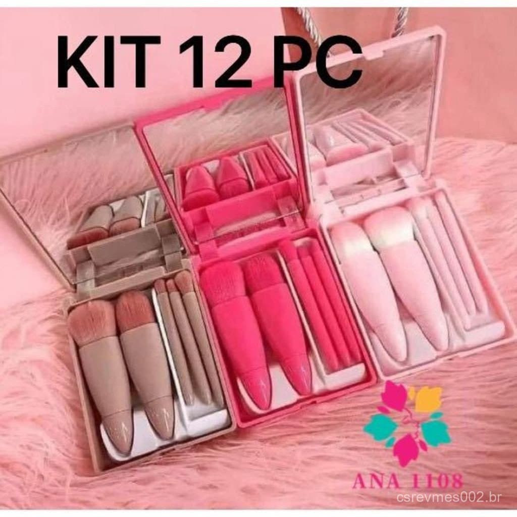 INLIS ANA KIT 12PCS Mini Espelho De Maquiagem Portátil Com 5 Pcs Pincéis De Maquiagem Lupa Mão Segurar Bolso Dobrável