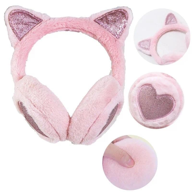 Bonito Glitter Gato Orelha Earmuff Macio Pelúcia Mais Quente Inverno Para Mulheres Moda Masculina Sólido Earflap Ao Ar L