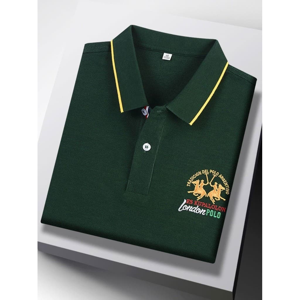 Primavera verão de manga curta Paul mercerizado algodão cor sólida camiseta masculina colarinho topo bordado camiseta Ca