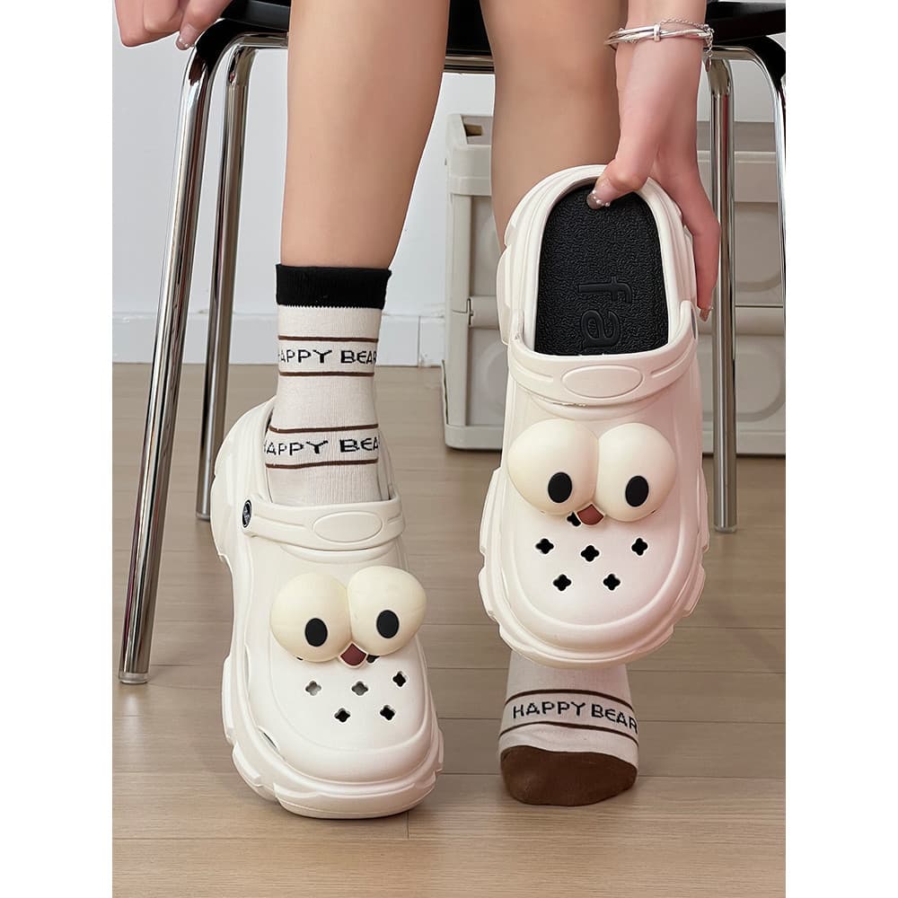 Sapatos de buraco exterior verão feminino DIY olhos grandes engraçado ao ar livre sola grossa plataforma aumentada sola