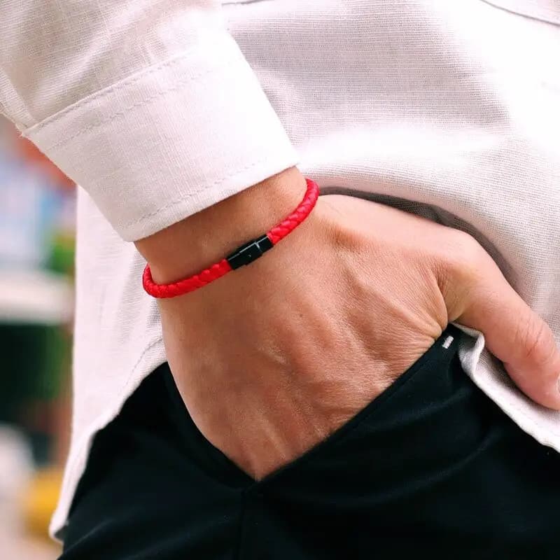 Pulseira de Corda de Osso de Dragão Grau A, Pulseira de Corda Vermelha da Sorte Unissex, Pulseira de Casal Micro-Magnéti