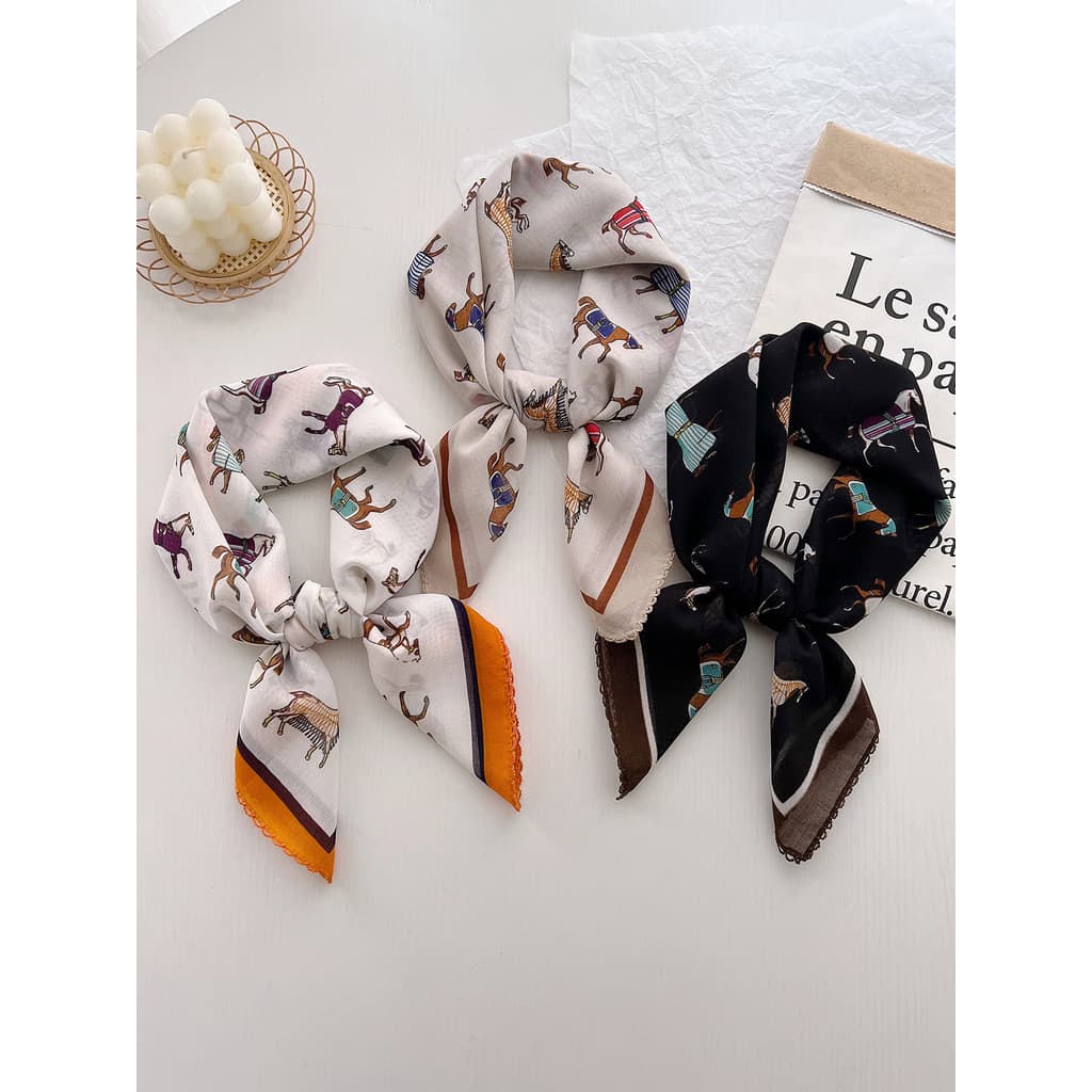 Novo estilo Pony Carriage Lenço quadrado feminino lenço de proteção de pescoço primavera outono camisa combinando cachec