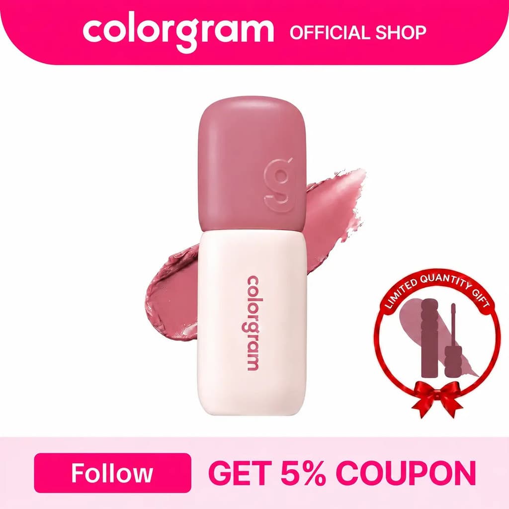 COLORGRAMNUDEBLURTINT | Maquiagem K-Beauty | Batom Matte Suave | Acabamento em Pó | 2 em 1 para Lábios e Bochechas | Lev