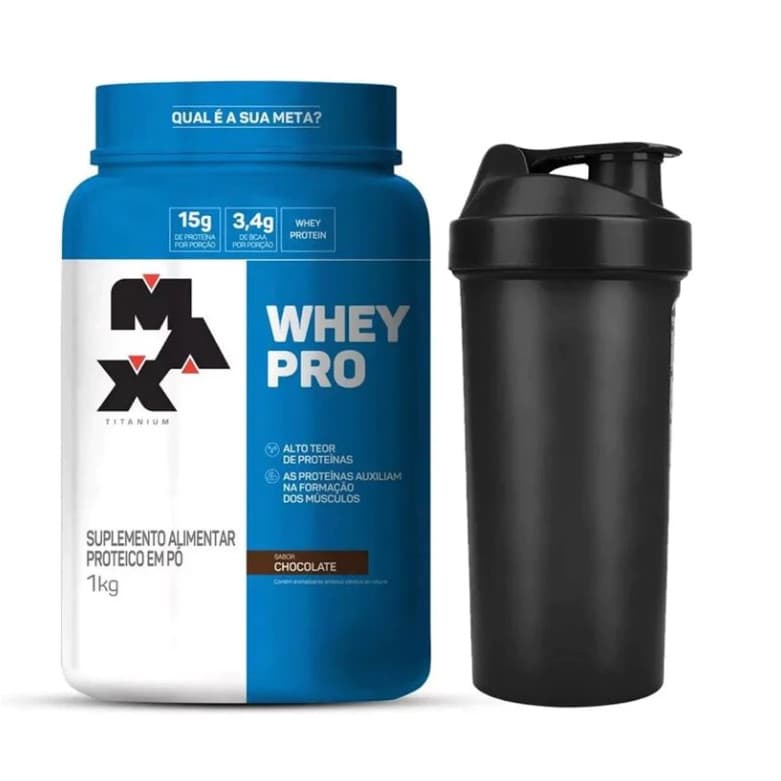 Whey Pro Concentrado Pote 1kg + Coqueteleira - Max Titanium