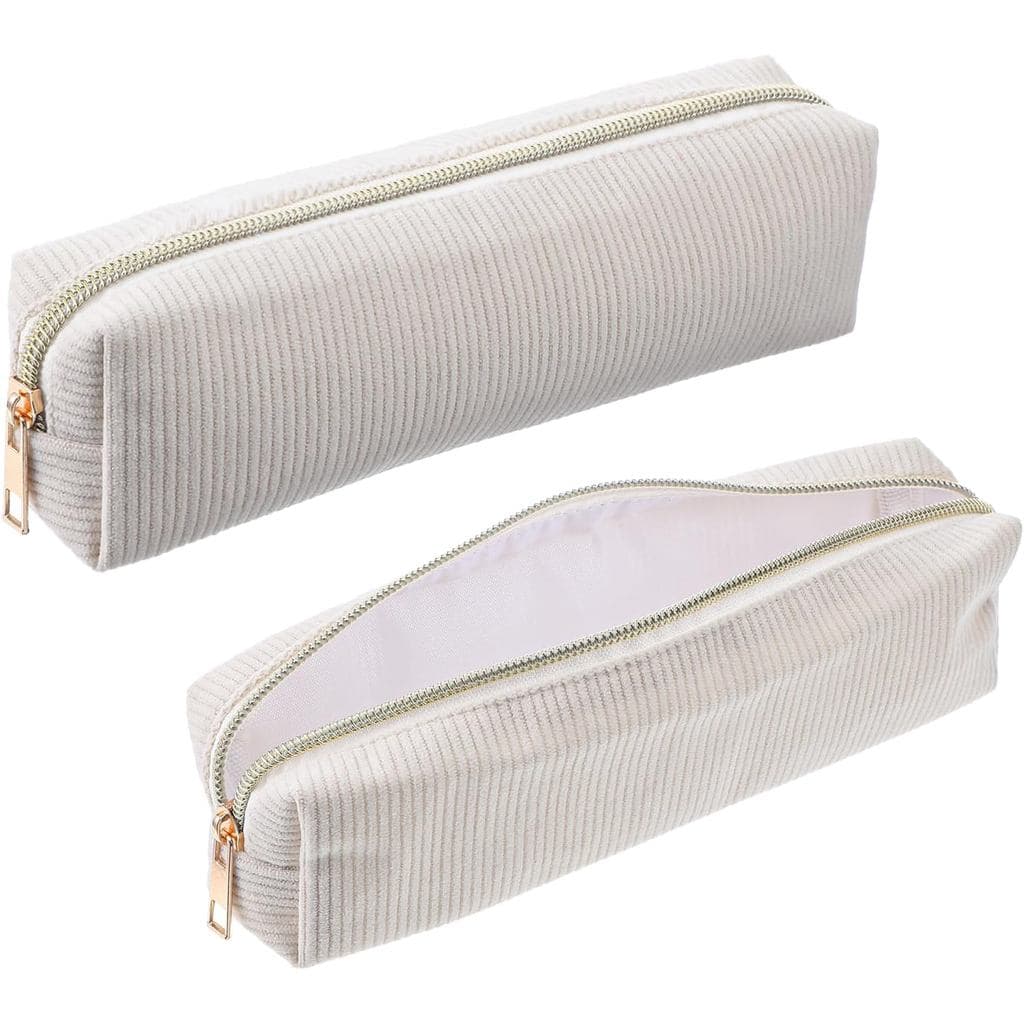 Estojo de Lápis em Corduroy, Bolsa Estética para Lápis, Estojo Simples com Zíper Prático, Bolsa de Maquiagem Portátil, E