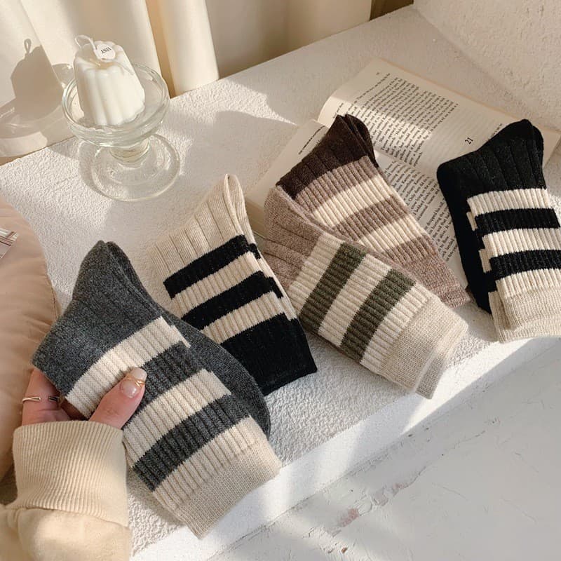 Meias femininas quentes espessadas outono inverno Street Wear lã meias femininas coreano duas barras com calças de tubar