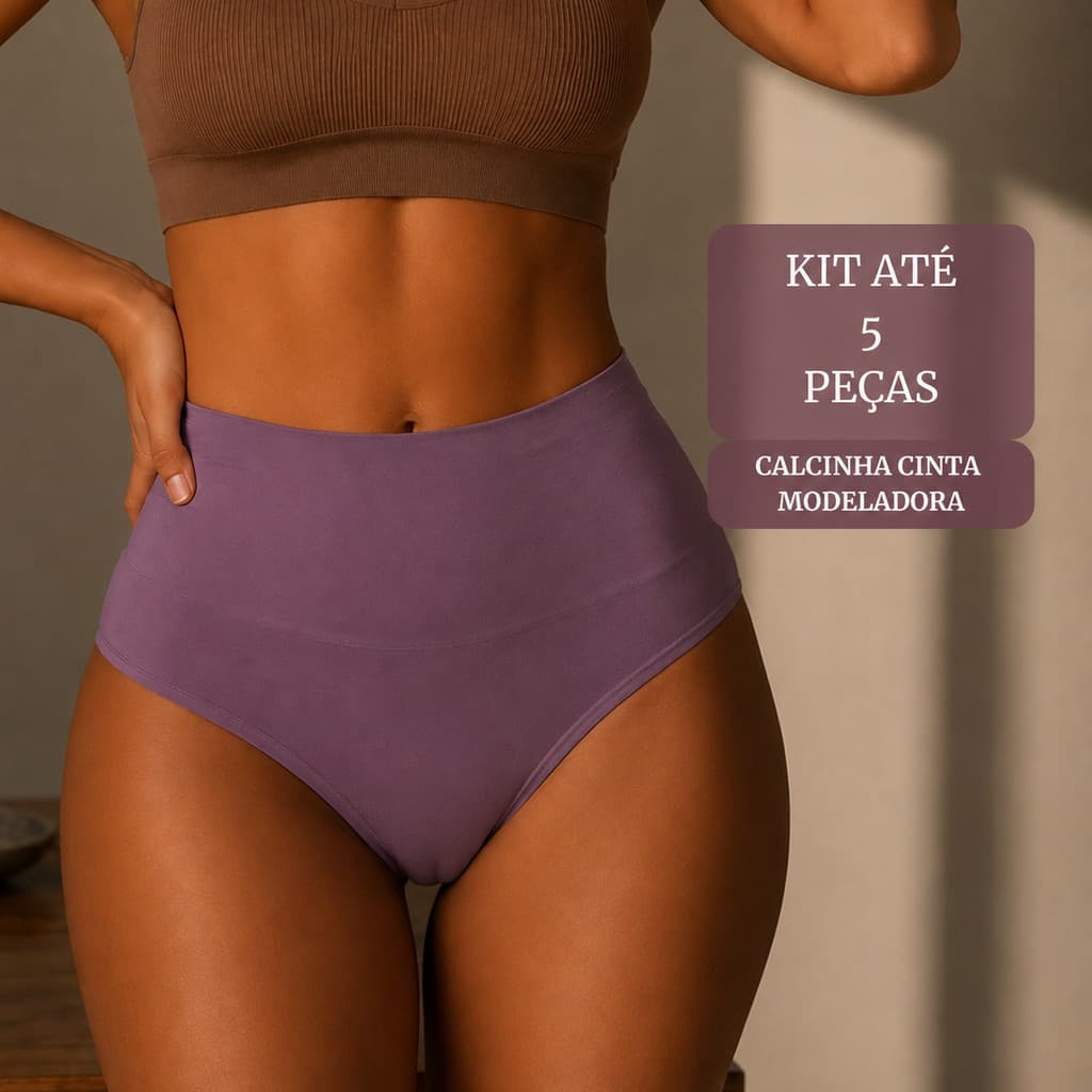 Kit 1,3 e 5 Calcinha Cinta Modeladora Cintura Alta 11Cm Conforto Levanta Bumbum Não Marca Compressão de Barriga