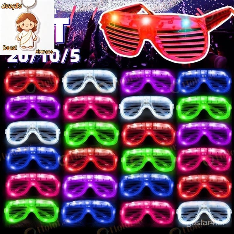 KIT 20/10/5 Oculos Led Neon de Festa Com 3 Modos Fluorescente Rave Balada Casamento Cosplay-HL