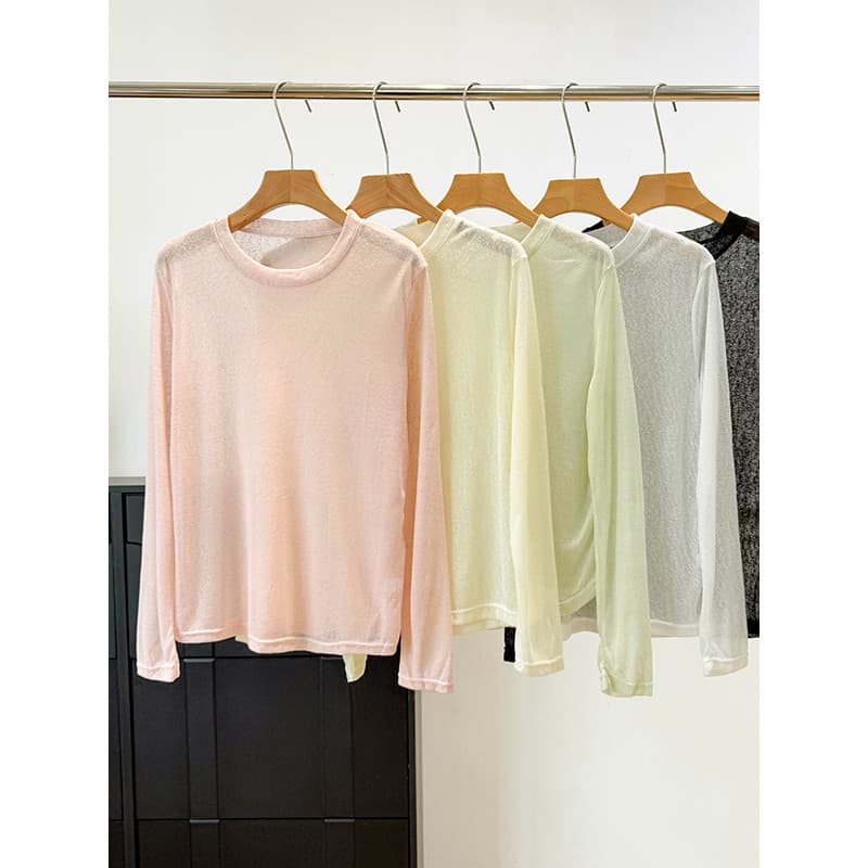 Ligeiramente transparente oco protetor solar blusa feminina verão estilo coreano estilo preguiçoso solto Casual em torno