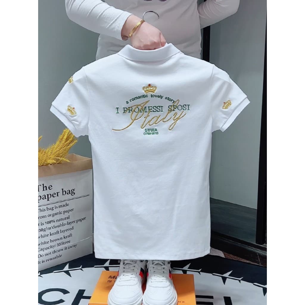 Verão masculino de manga curta juventude magro-ajuste meia manga camiseta polo High-End nacional Tren