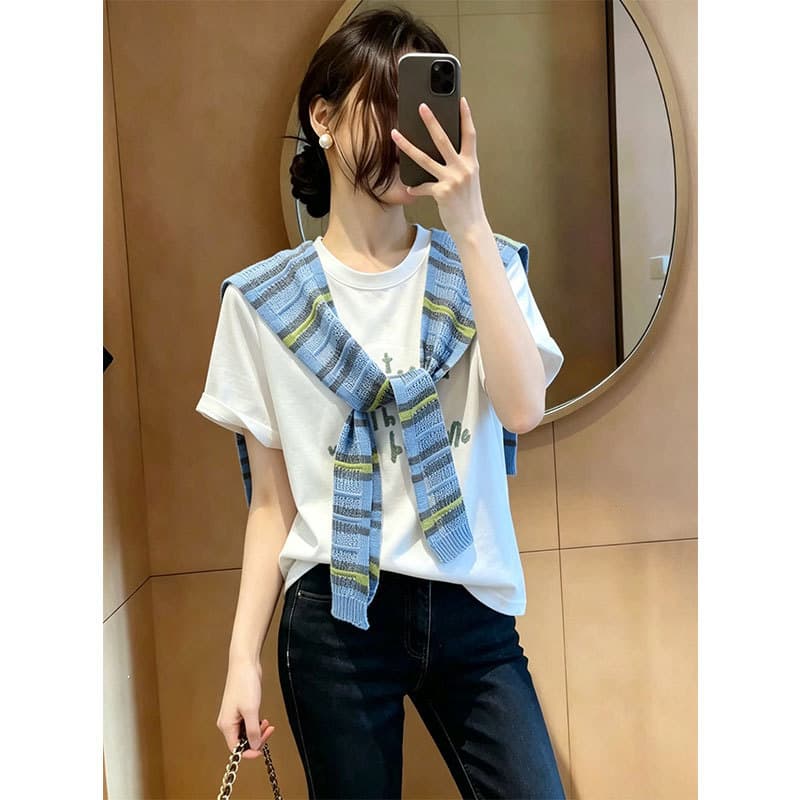 Coreia coreia versão coreana xale camiseta de manga curta feminina verão 2026 novo estilo solto Casual gigante olhar Pop