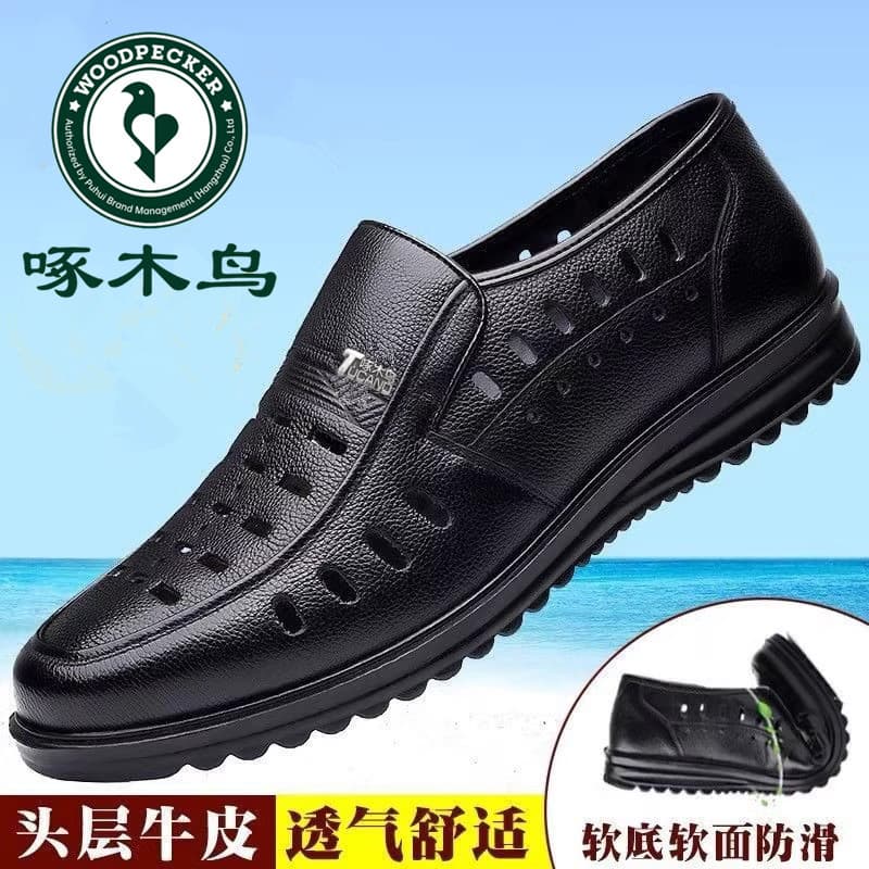 Woodpecker Sapatos Masculinos Sandálias De Couro Oco Masculino Couro Genuíno Sola Macia Sapatos Casuais Sandálias Respir