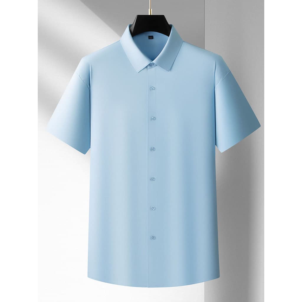 Extra gordo Plus Size pulôver camisa de manga curta masculina negócios Casual cara gordo com bolsos capa carne gelo seda