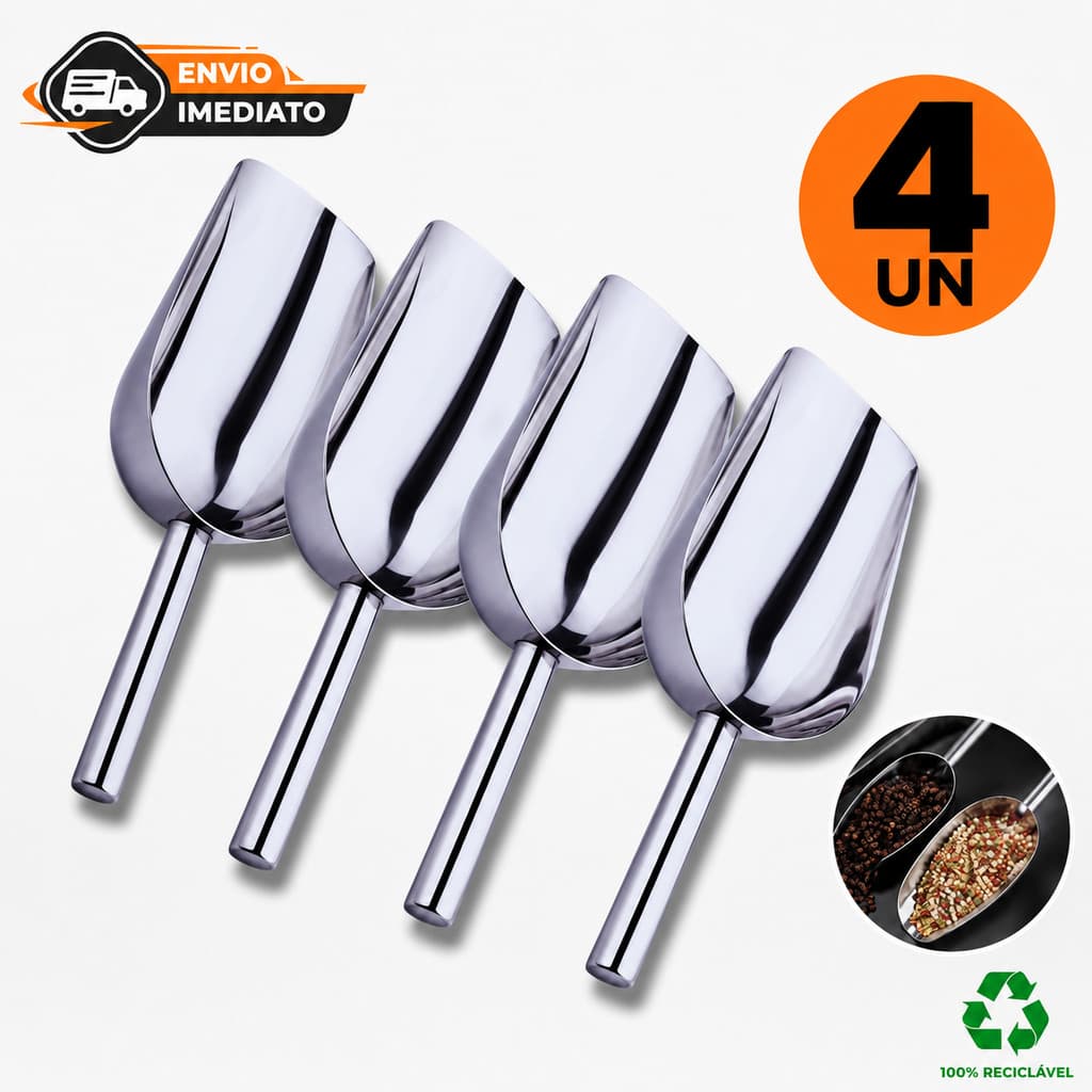 Pá Inox Multiuso 22,5cm Grande Gelo Ração Pet Cereais Cozinha Alimentos Grãos Concha Dosadora