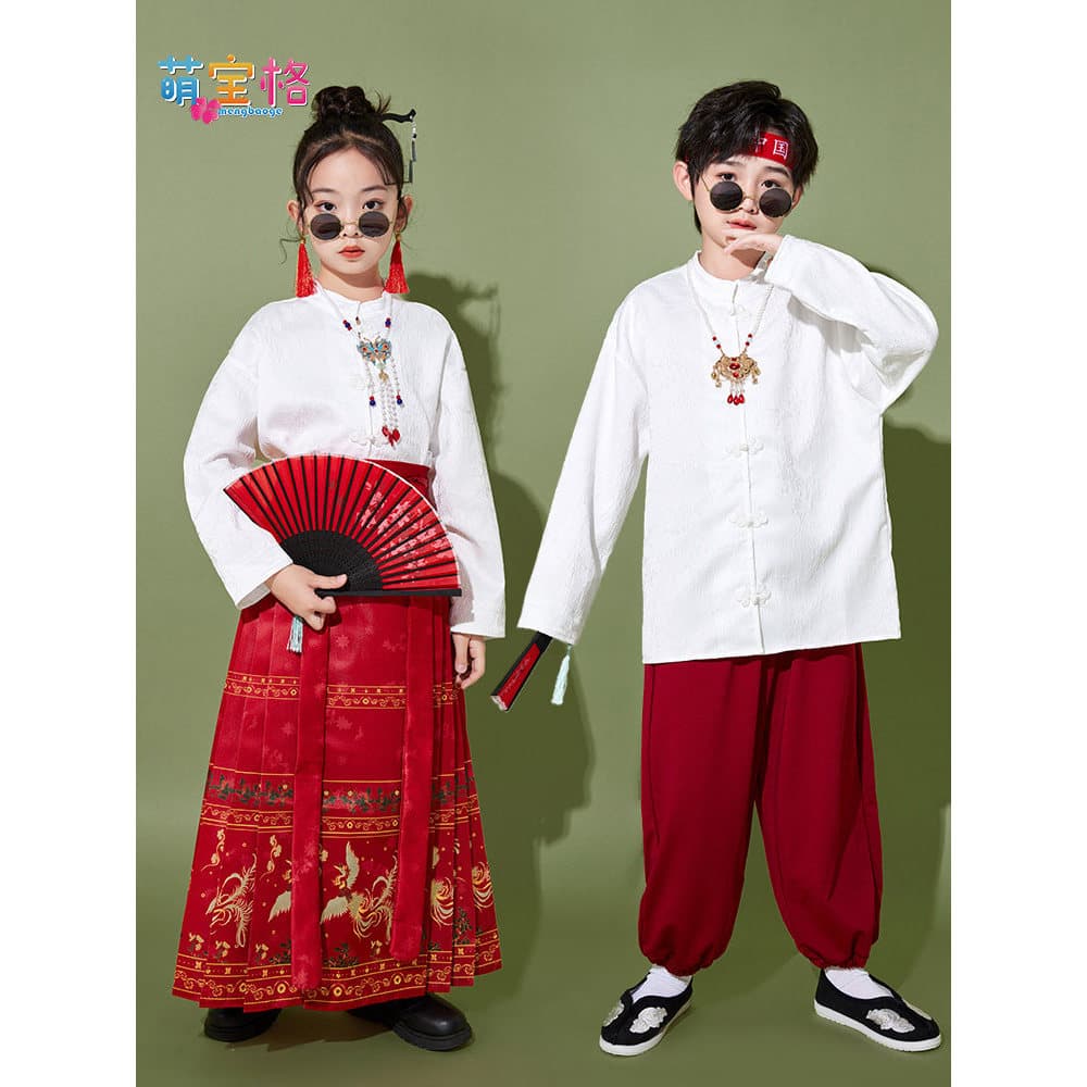 Crianças cavalo rosto saia desempenho traje terno estilo chinês coro recitação palestra meninas estudantes da escola pri