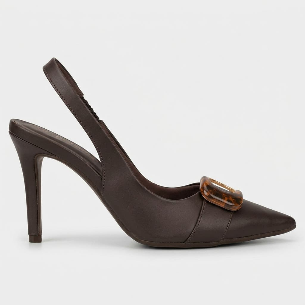 Scarpin Slingback Bebecê Salto Alto Café