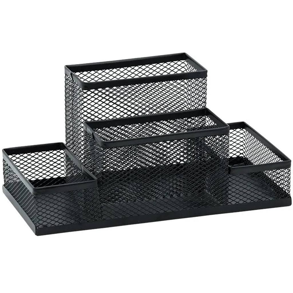 Organizador Aramado 4 Divisórias Preto Fosco em Ferro Forjado para Lápis Canetas Clips Lembretes BRW