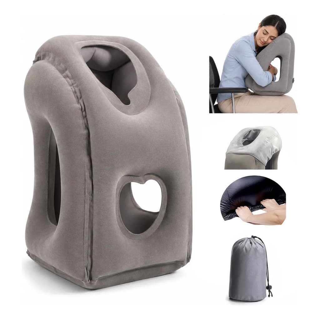 Almofada Inflável de Pescoço para Viagem com Suporte Cervical Travesseiro Ergonômico Portátil para Avião, Carro e Ônibus
