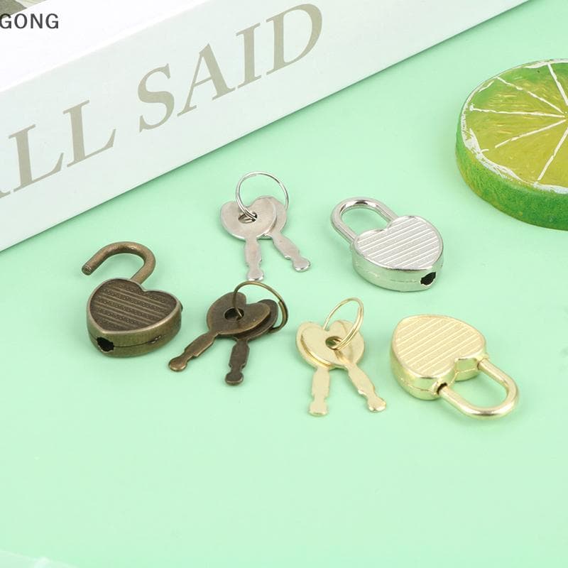 [BI] 1 Conjunto Em Formato De Coração Padlos Mini Bagagem Hardware Los Com Chave Lo Para Viagens Caixa De Joias De Casam