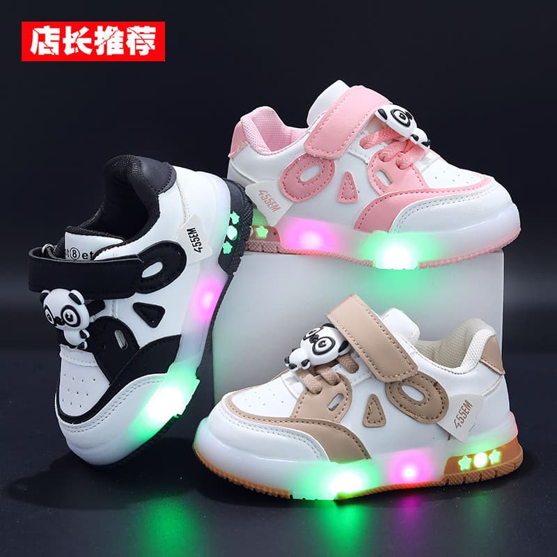 Crianças sapatos infantis meninos tênis de cano baixo sola macia bebê criança sapatos dos desenhos animados Panda Light-