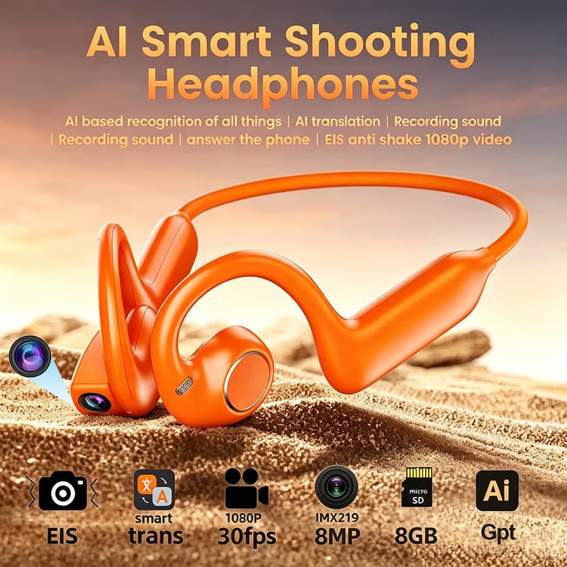 E900 Fone De Ouvido Bluetooth Inteligente Com Câmera 8MP Megapixel Tradução Foto Tirando Gravação De Vídeo Esporte GXIZ