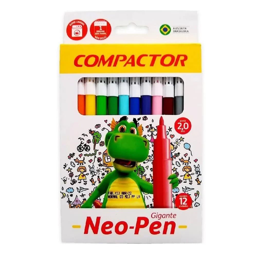 Canetinha Hidrográfica Compactor 12 Cores Neo Pen Gigante