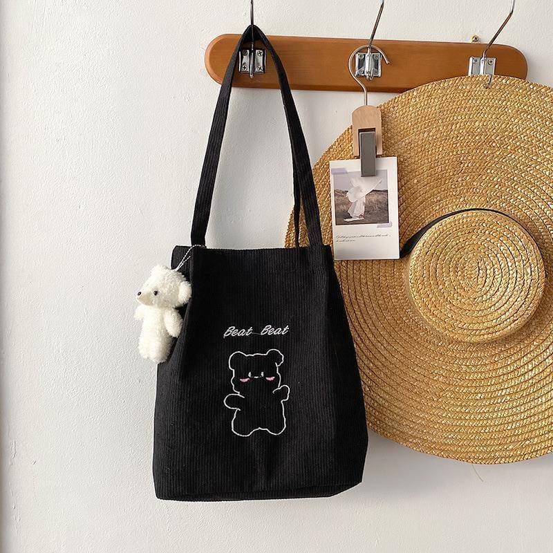 Pode listrado flanela saco feminino dos desenhos animados bordado bolsa de ombro novo estilo japonês ins bolsa veludo es