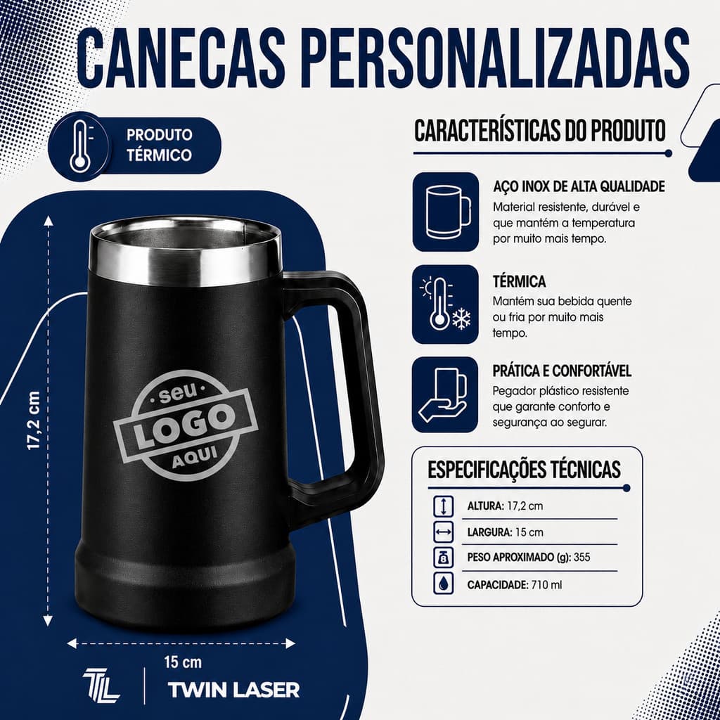 Kit 11 e 45 Canecas de Chopp Térmica 710ml Personalizada Inox com Nome ou Logo para Empresa Festa Confraternização