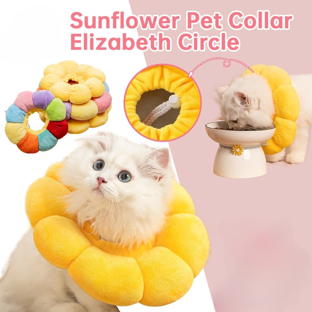Cão De Estimação Gato Elizabeth Coleira Anti-Lamber Forma De Girassol Macio Bonito Algodão Cabeça Capa Travesseiro