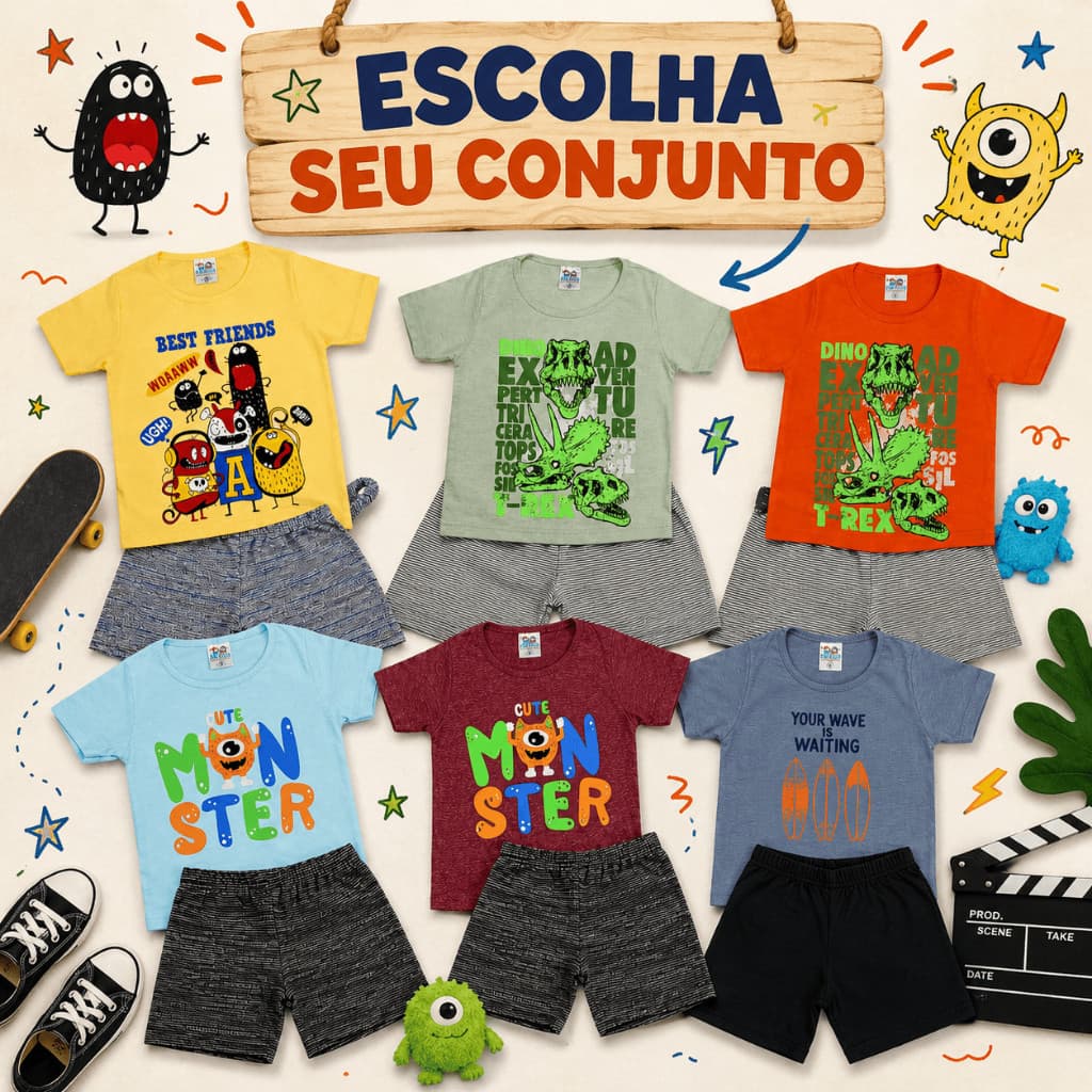 Conjunto Infantil Menino Masculino Bermuda e Camiseta